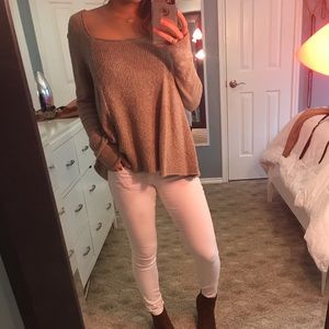 Log sleeve tan sweater